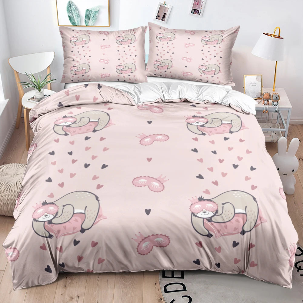 Sleepy Pink Sloth Duvet Cover Set
