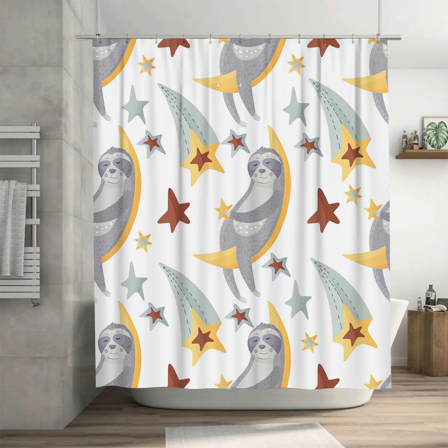 Sloth Moon & Stars Shower Curtain