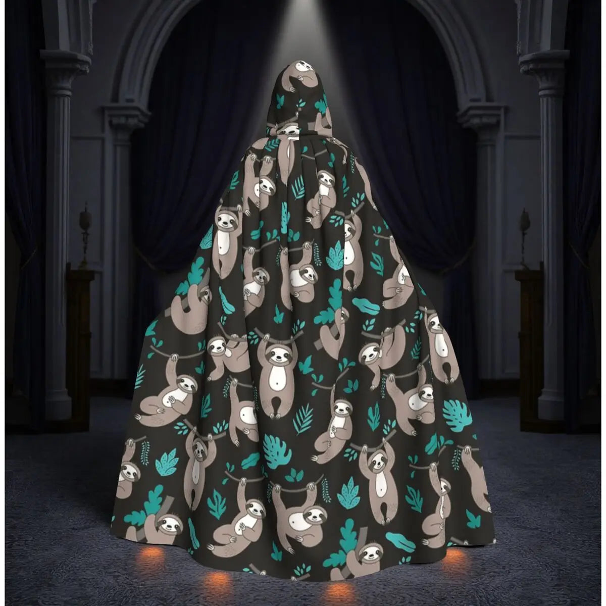 Hanging Sloth Design Long Hooded Cloak