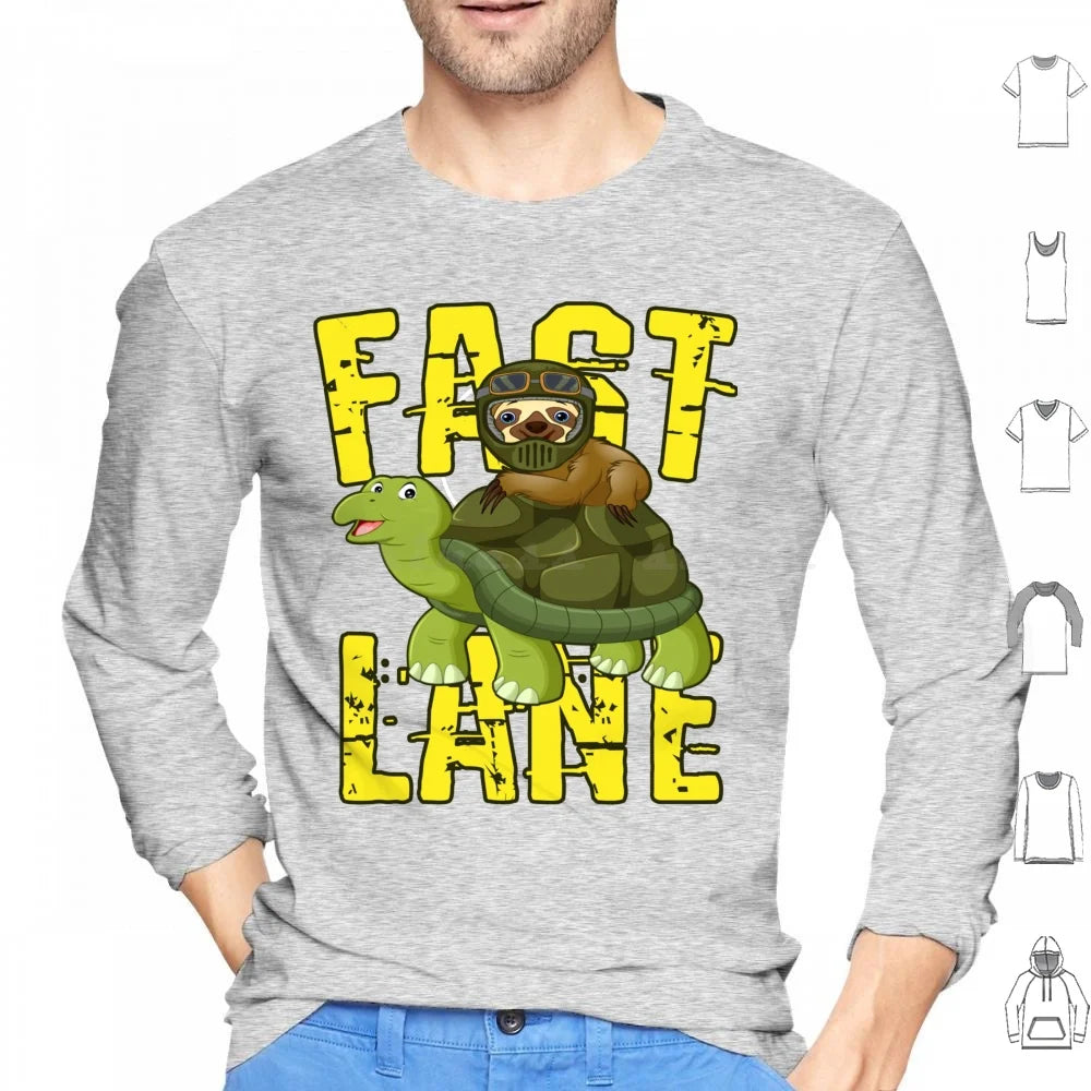 Fast Lane Sloth On Turtle Long Sleeve T-Shirt