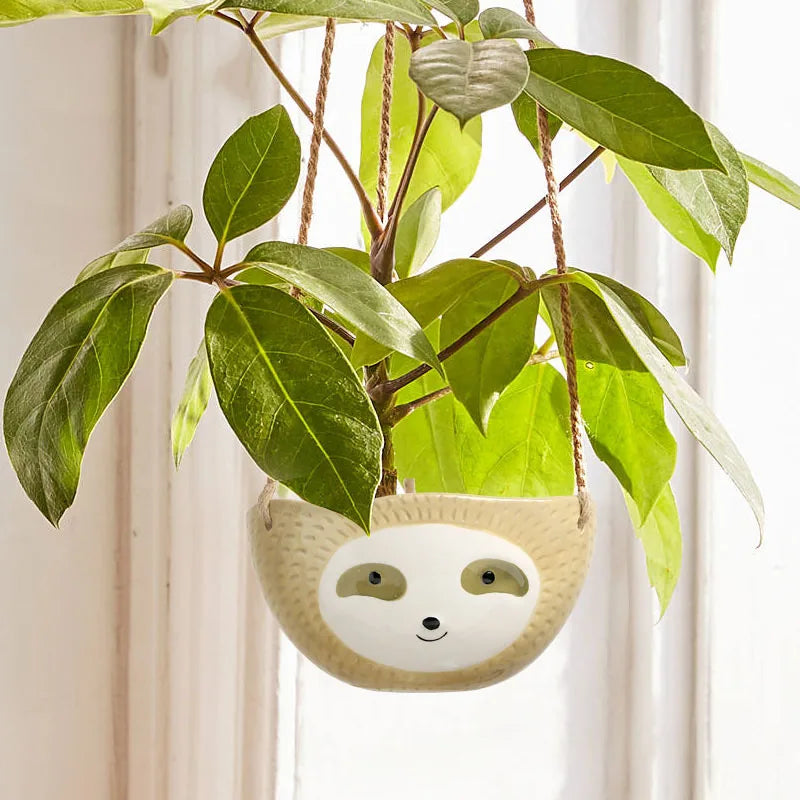 1PC Ceramic Tree Lazy Bear Small Flowerpot Chlorophytum Comosum Flower Basket Flowerpot Cartoon Animal Garden Decorative Wall