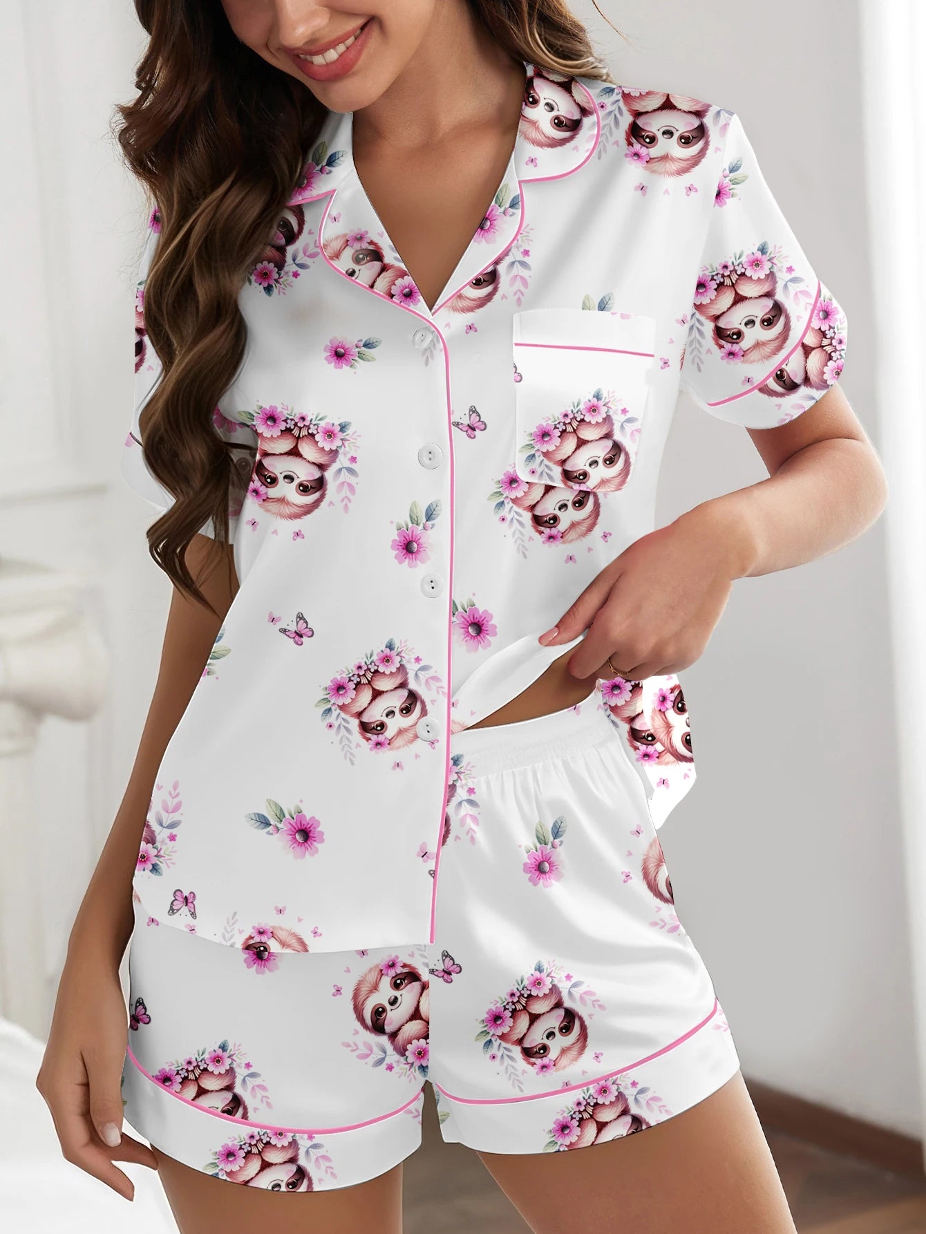 Cute Sloth short-sleeved pajamas set