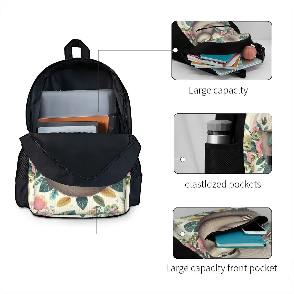 Happy Boho Sloth Floral Backpack