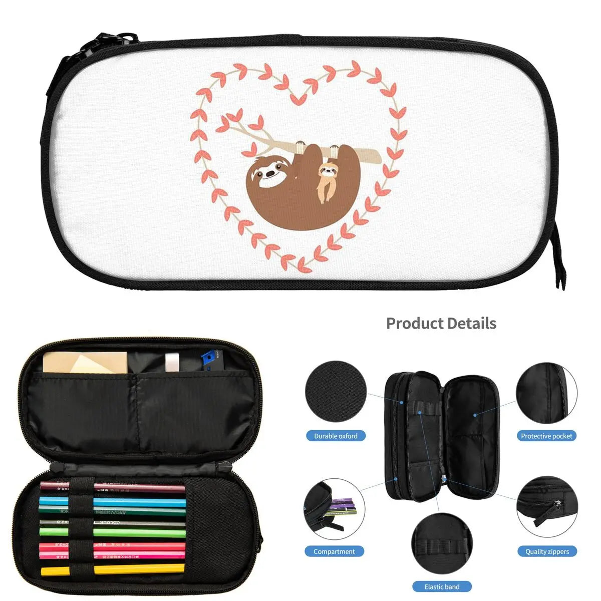 Sloth Love Heart Pencil Case
