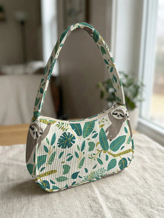 Sloth & Tropical Leaf Shoulder Bag
