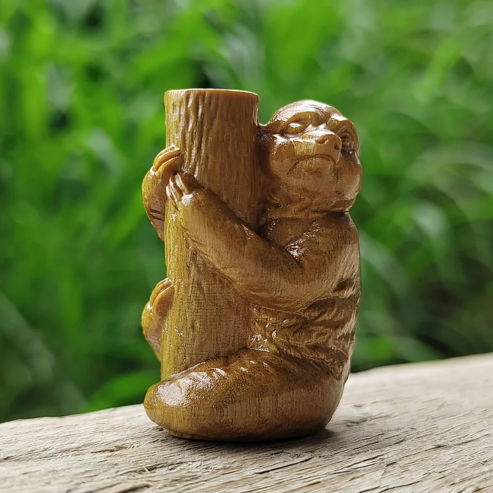 Wooden Sloth Figurine Ornament in Freehand Style