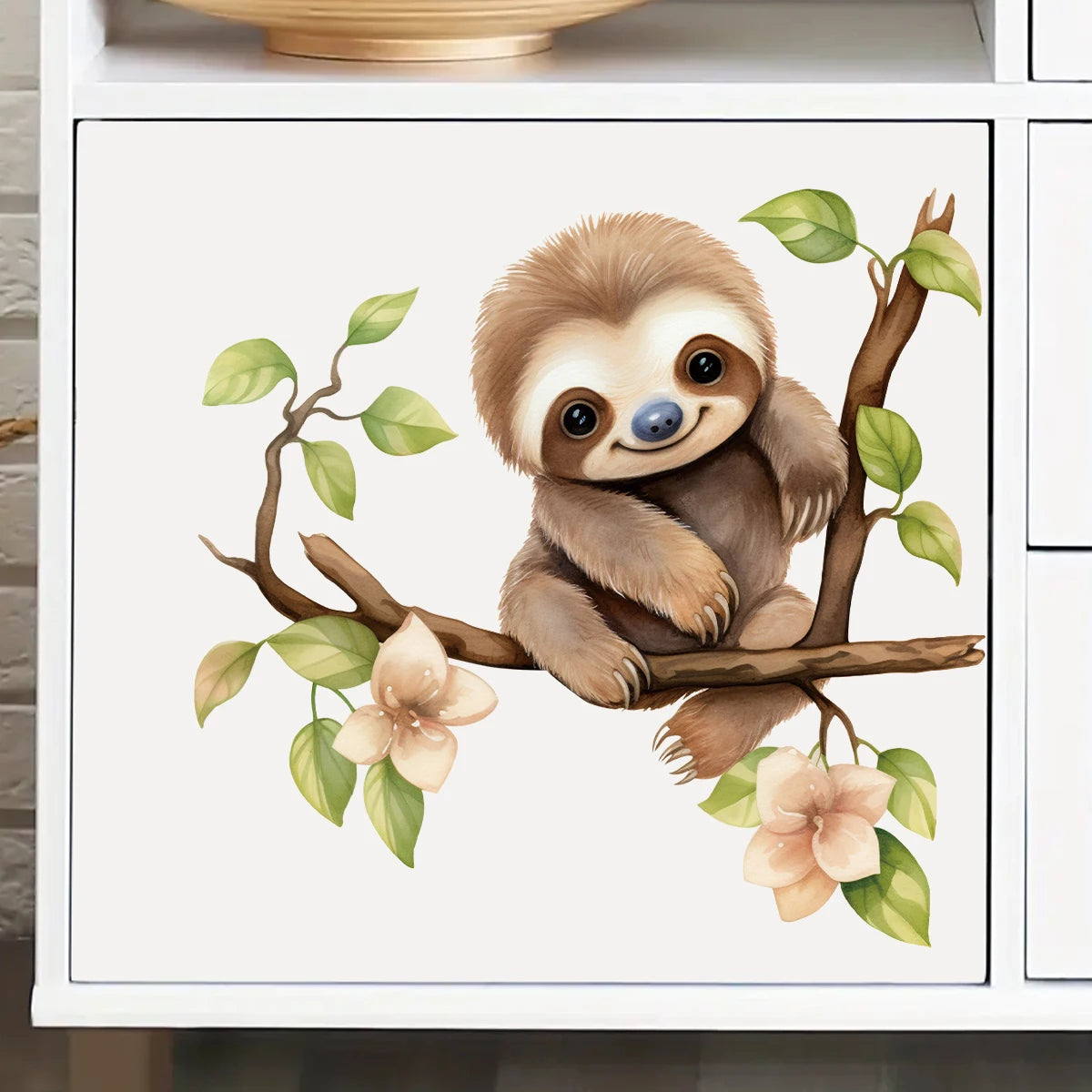 Cartoon Sloth on Branch Cute Animal Wall Stickers