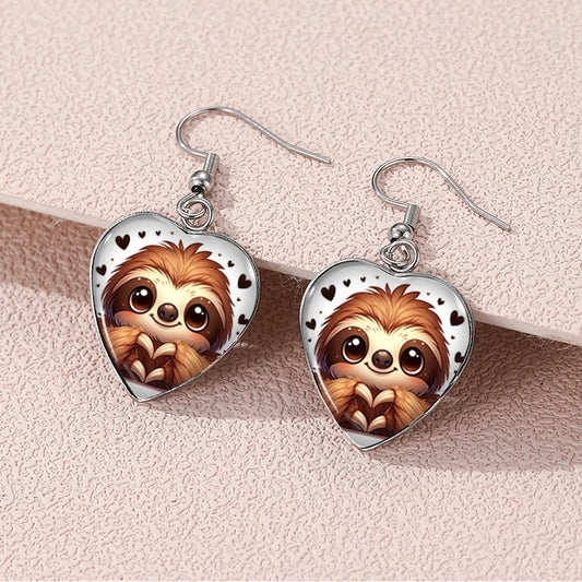 Love Heart Sloth Dangle Earrings product photo