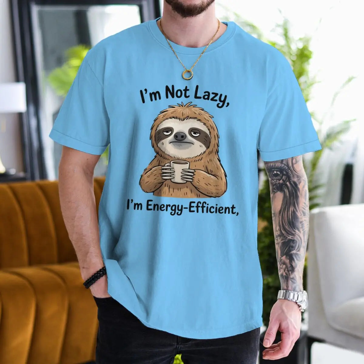 I'm Not Lazy I'm Energy-Efficient Sloth & Coffee T-Shirt