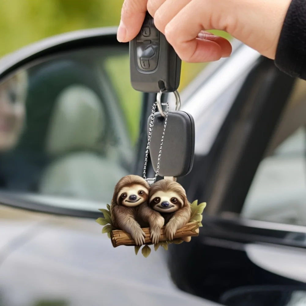 Sloth Duo On Branch 2D Acrylic Keychain