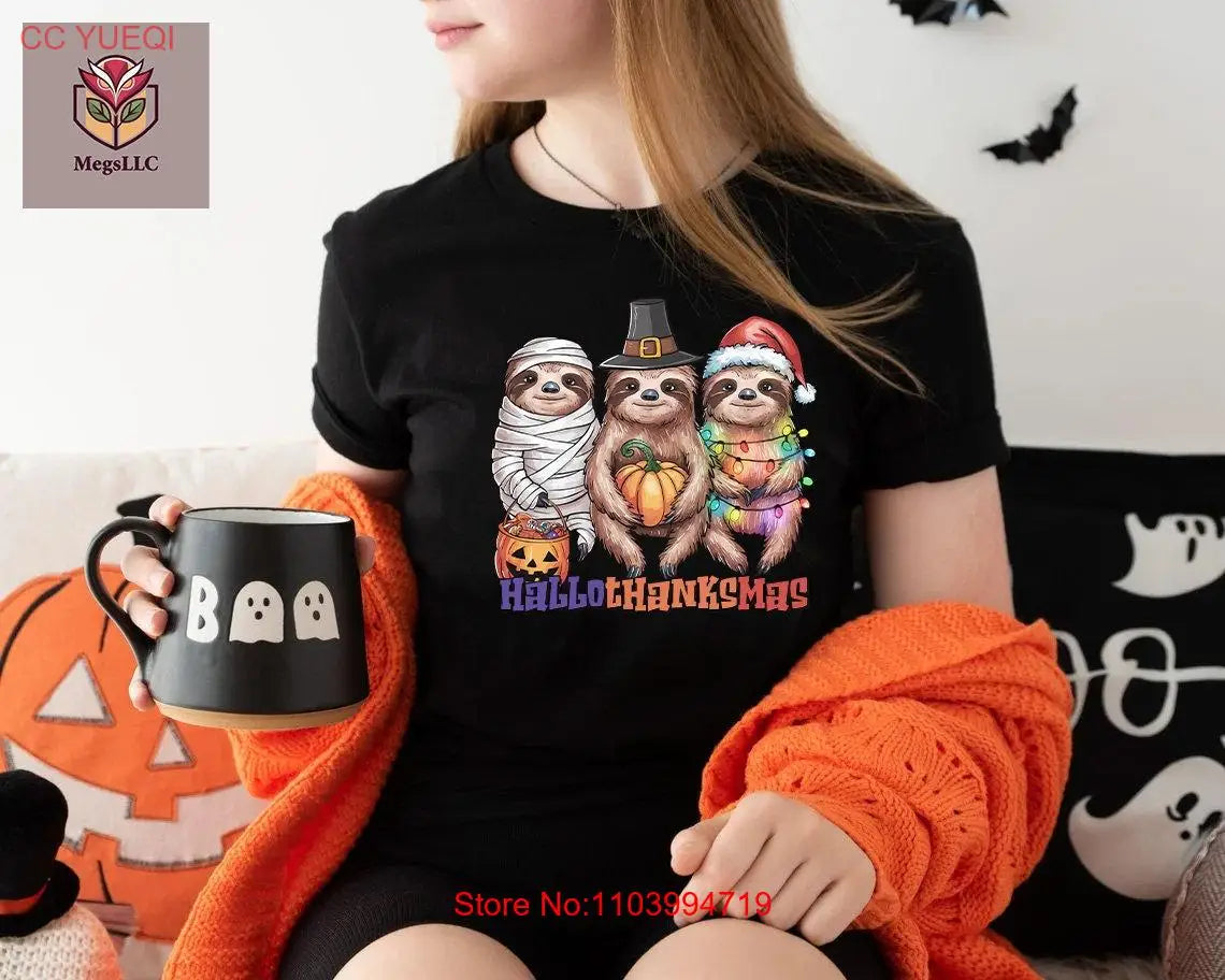 Funny Sloth Hallothanksmas T-Shirt