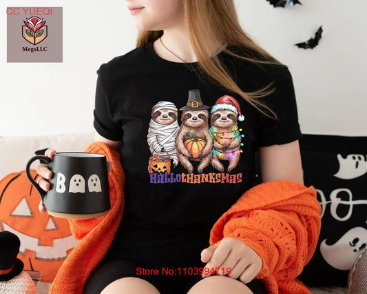 Funny Sloth Hallothanksmas T-Shirt