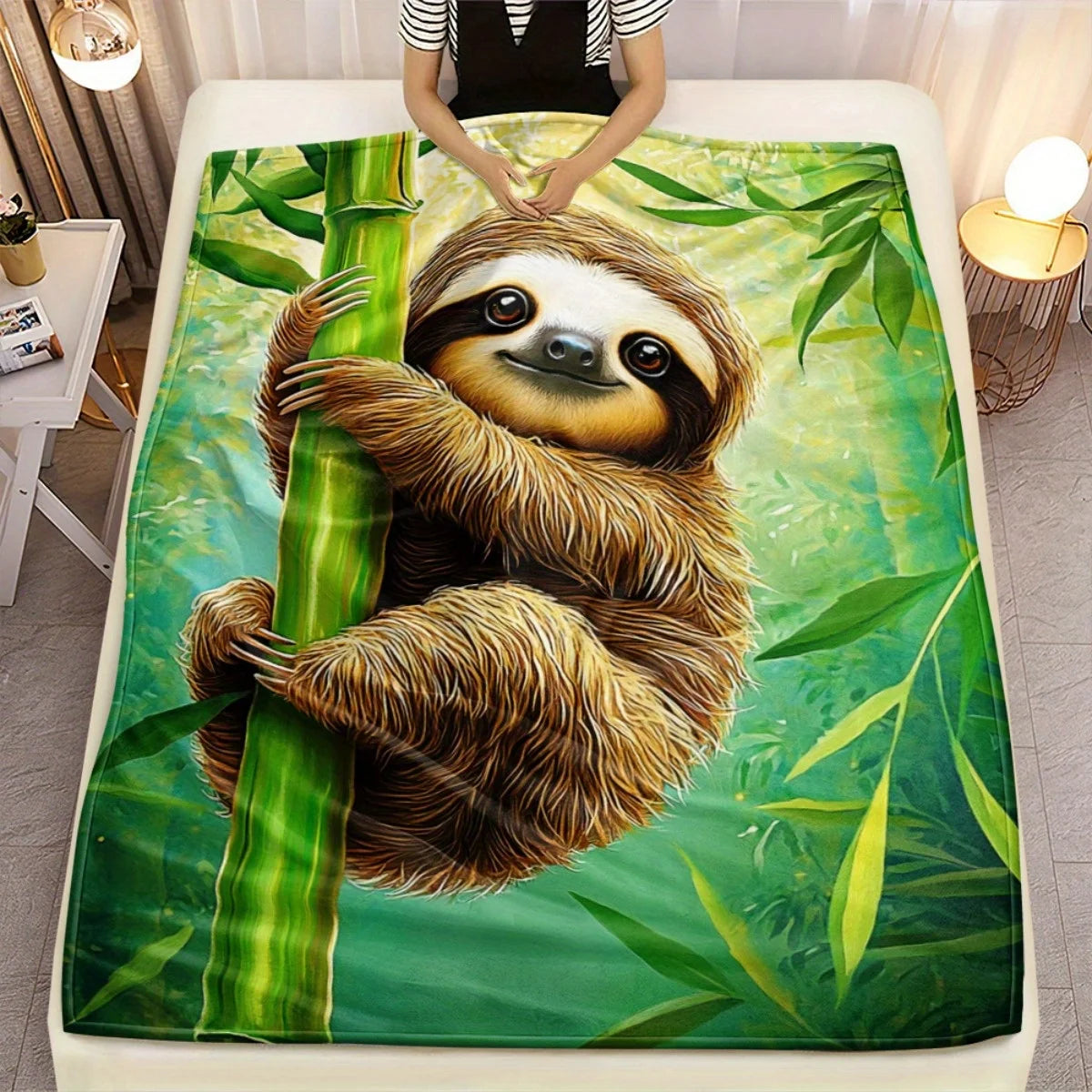 Cute Sloth On Bamboo Blanket