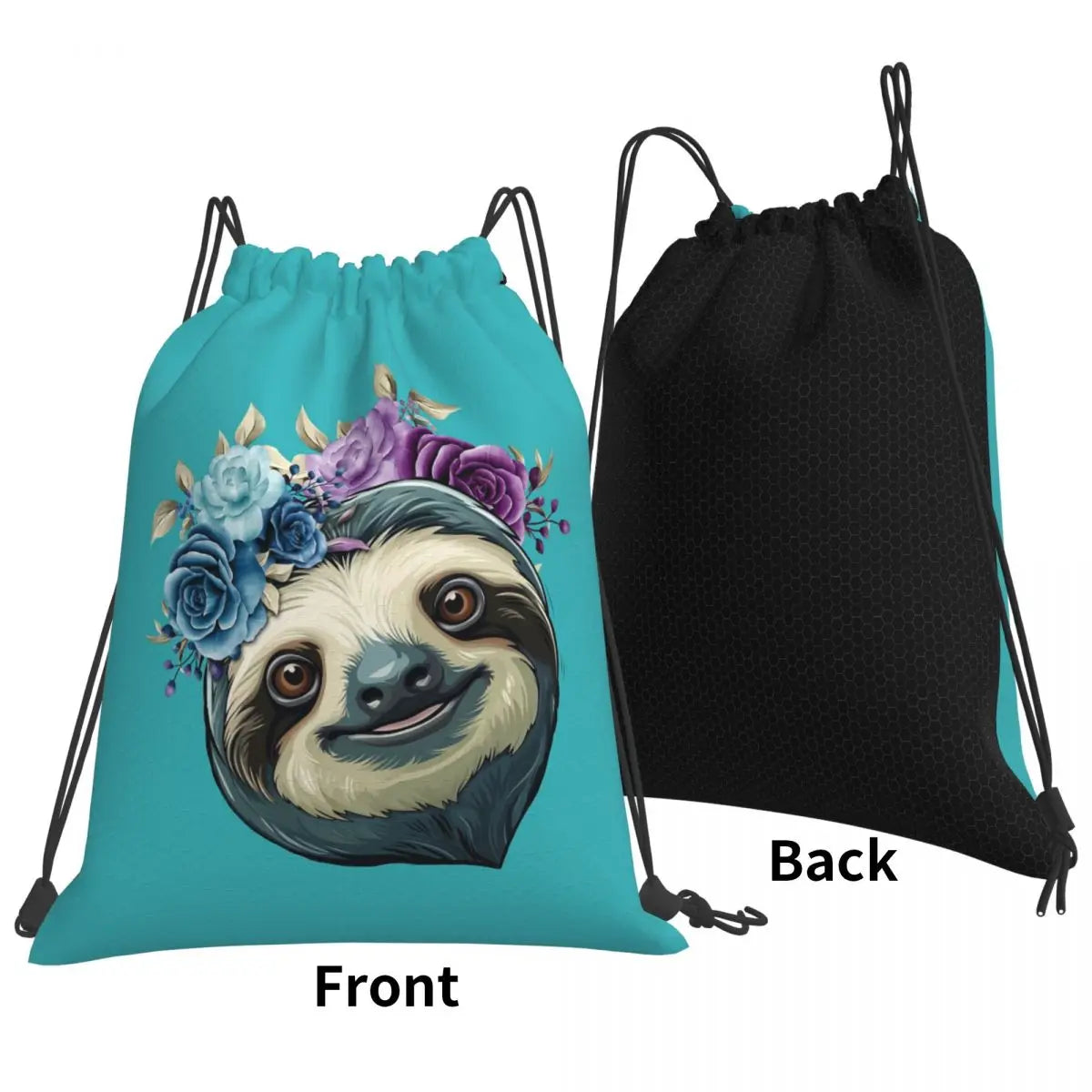 Sloth & Flowers Drawstring Backpack