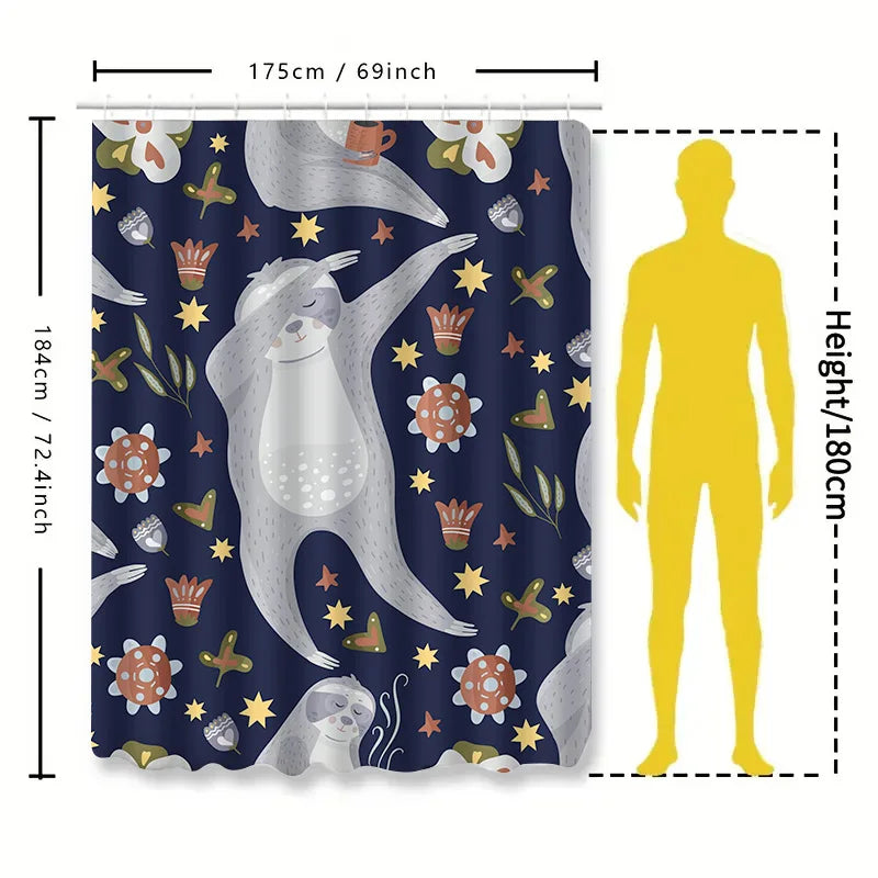 Blue Floral Sloth Shower Curtain