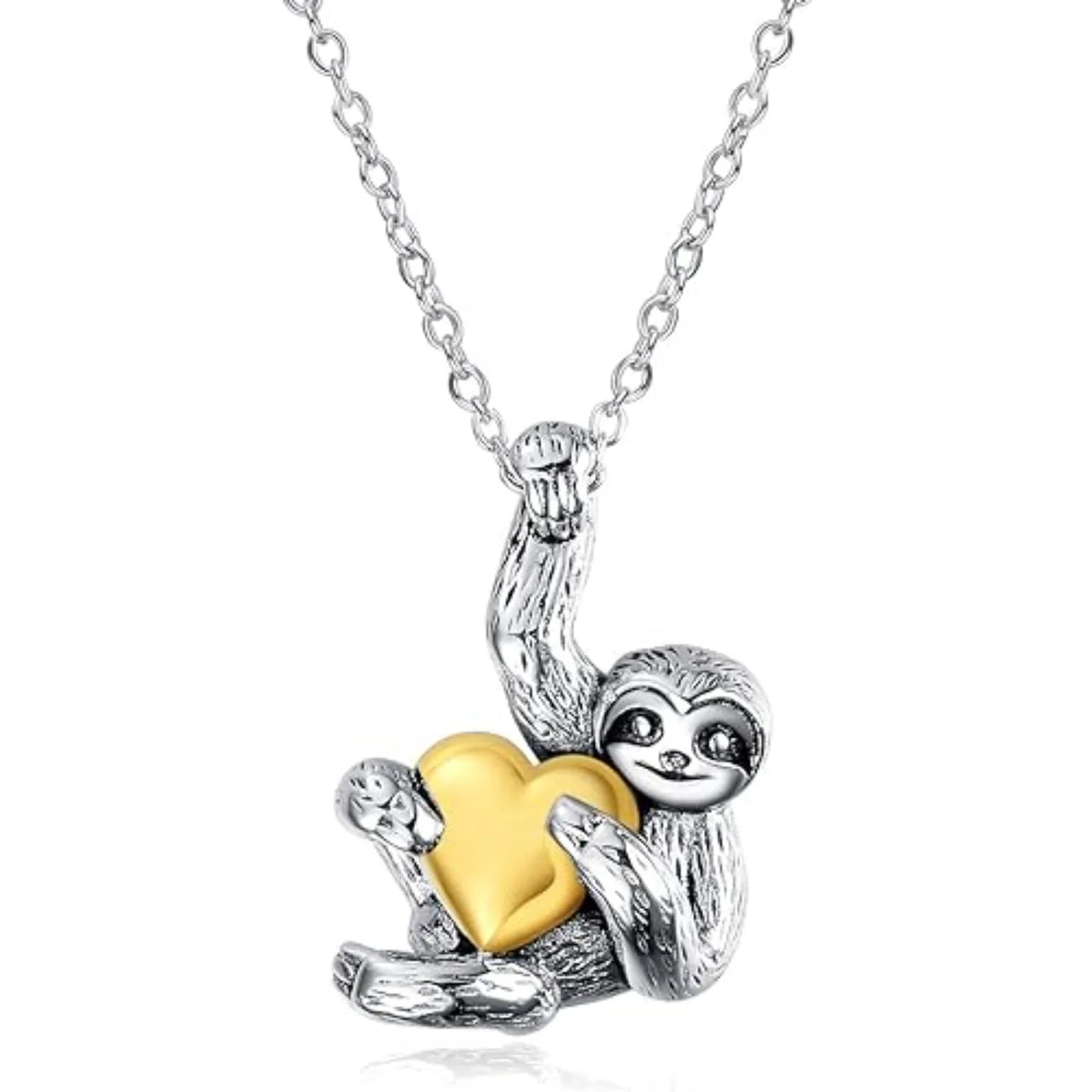 Sterling Silver Sloth Holding A Heart Necklace
