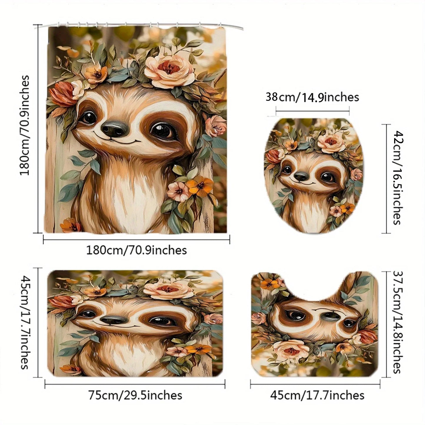 Floral Sloth Bathroom Set