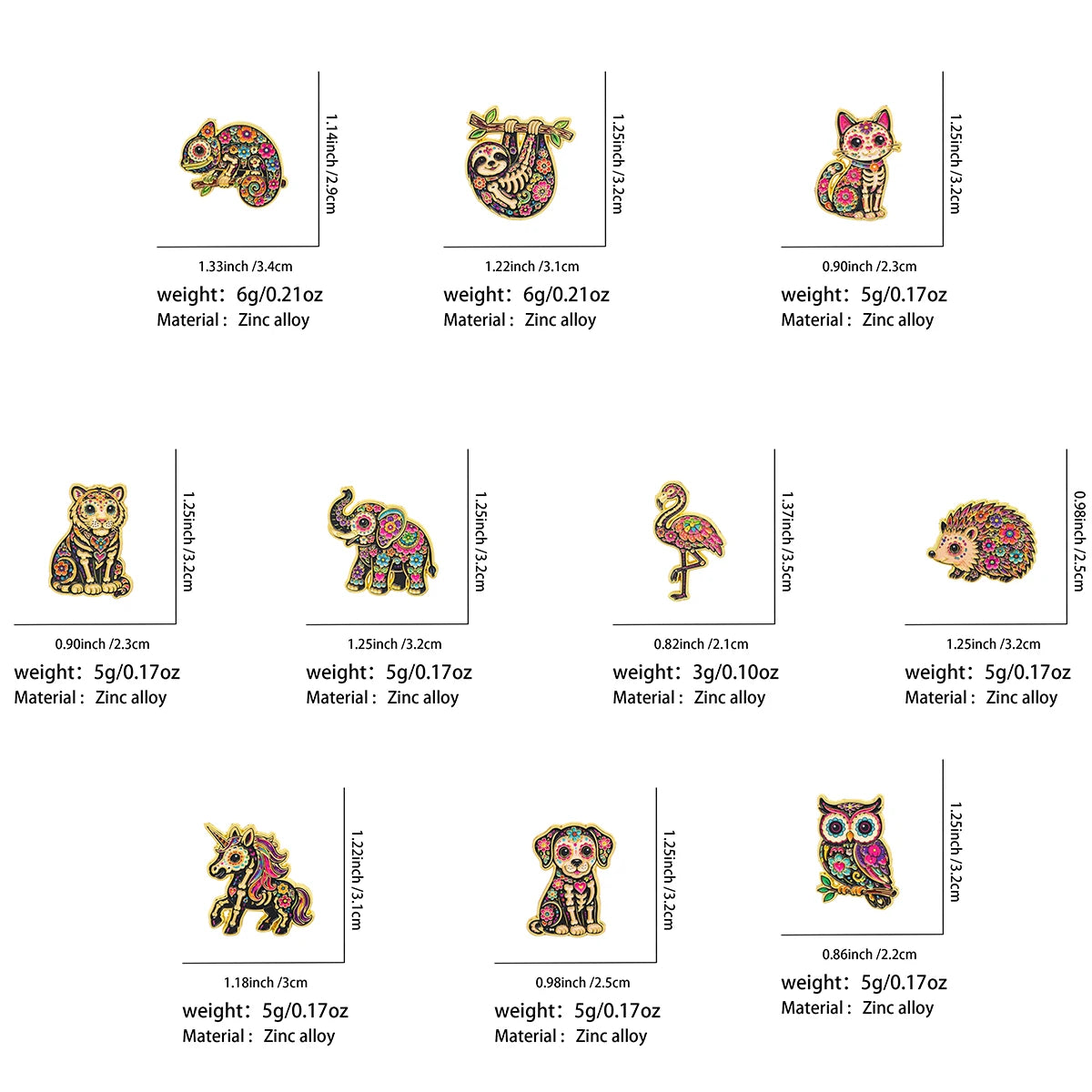 10 Piece Mexican Floral Skeleton Pin Badges