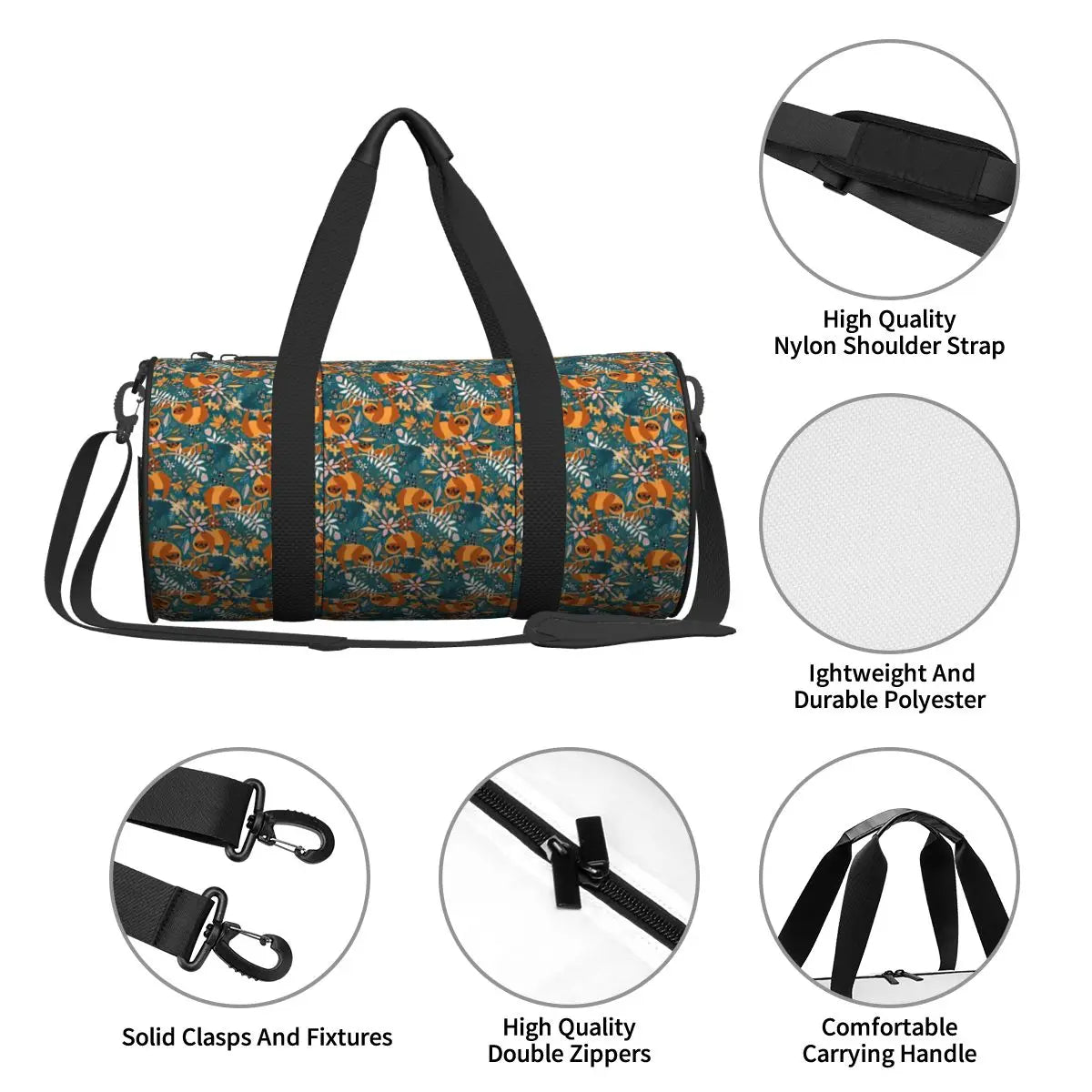 Happy Boho Sloth Floral Sports Bag