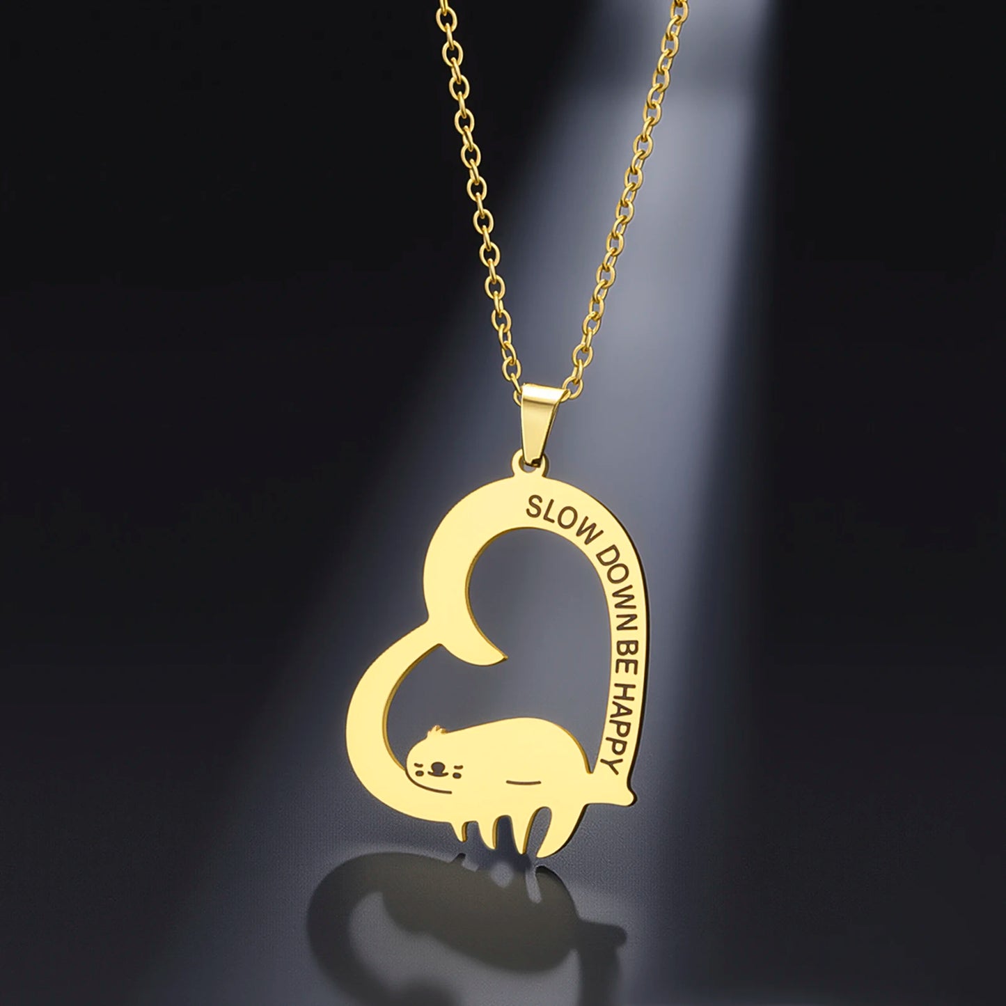 Slow Down Be Happy Sloth Necklace