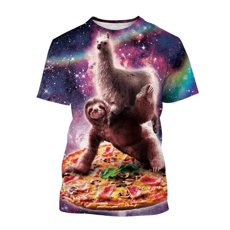 Sloth, Lama & Pizza Galaxy T-Shirt product photo