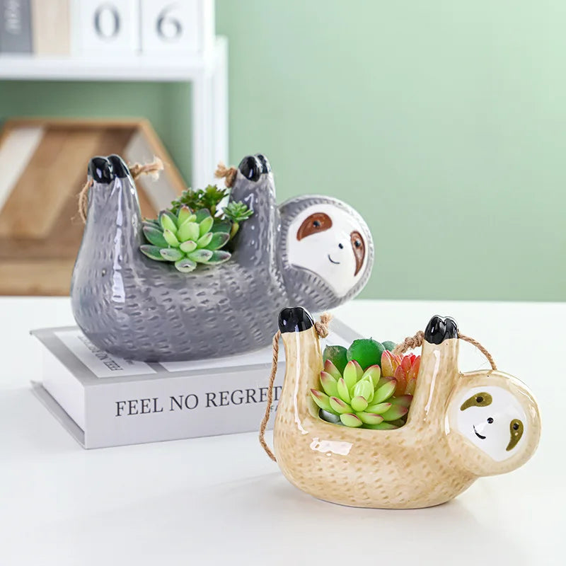 Sloth Ceramic Hanging Flower Pot