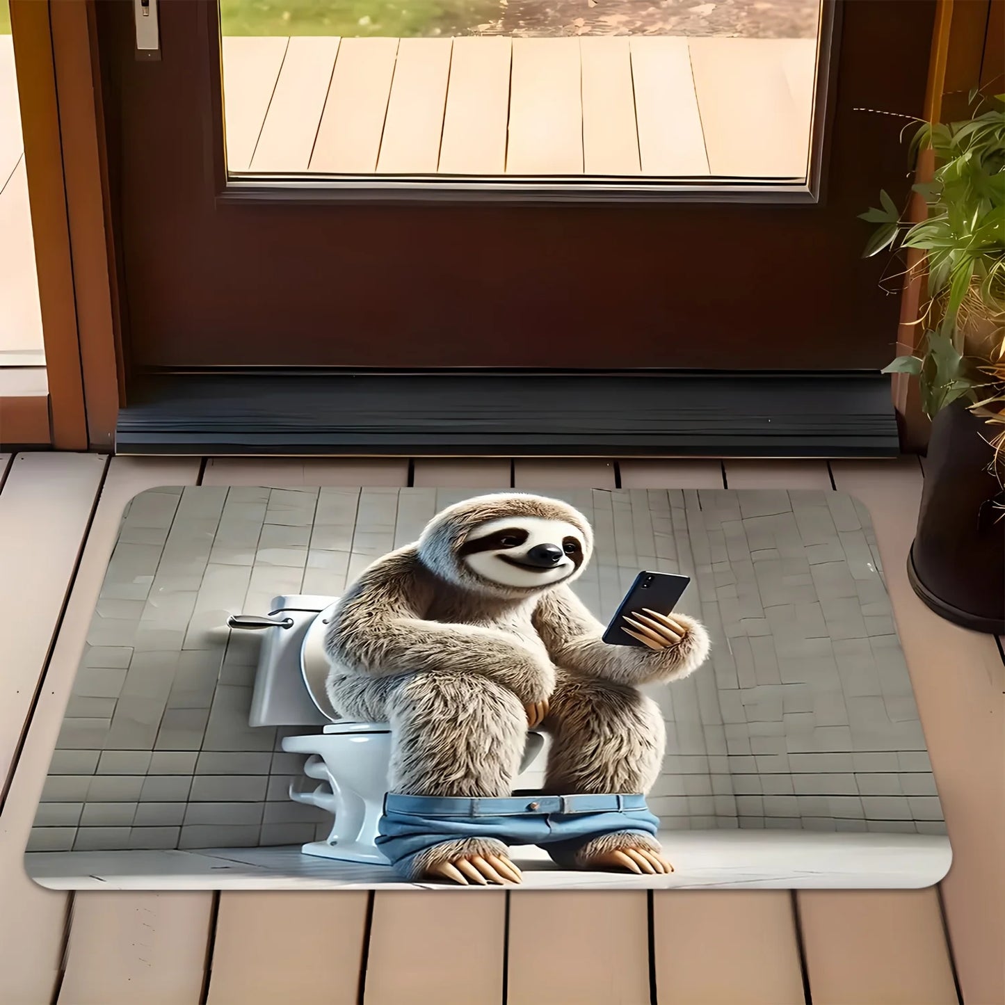 Sloth On The Phone On The Toilet Doormat product photo 1
