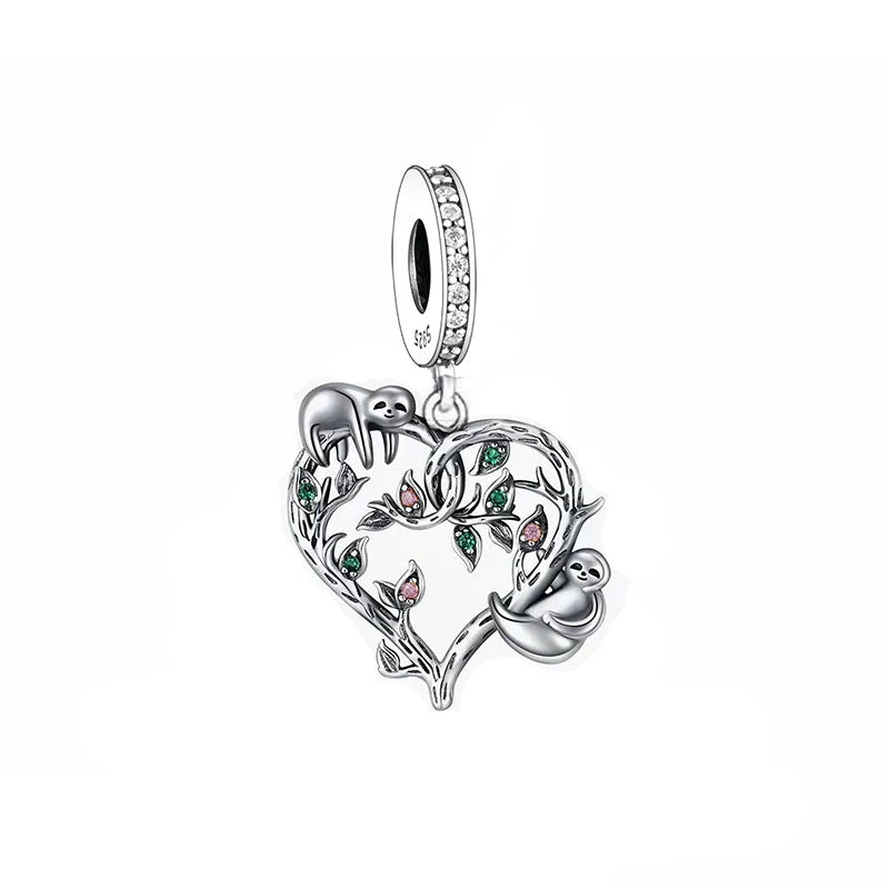 Sterling Silver Sloth & Leaves Charm