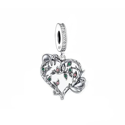 Sterling Silver Sloth & Leaves Charm
