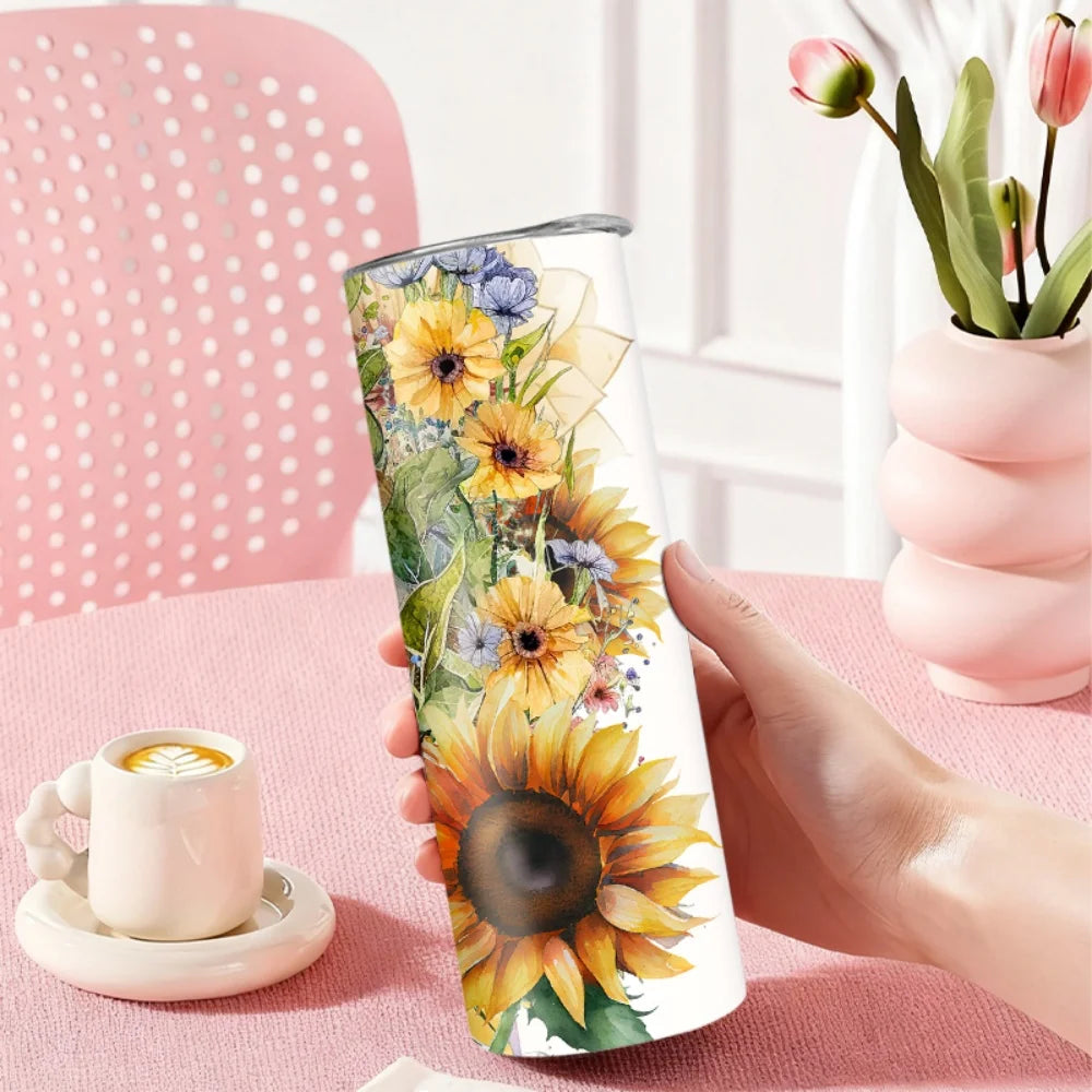 Sloth Sunflower Tumbler With Straw and Lid