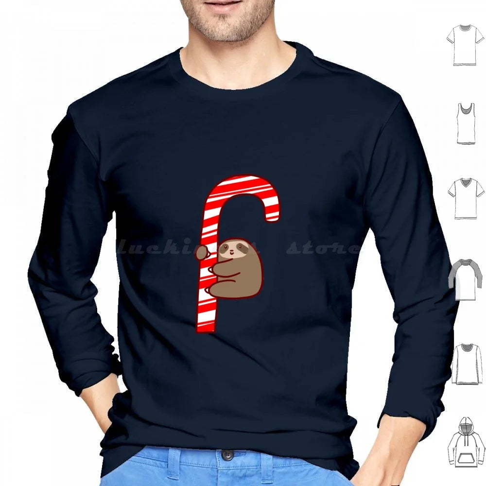 Sloth & Candy Cane Christmas Long Sleeve T-Shirt