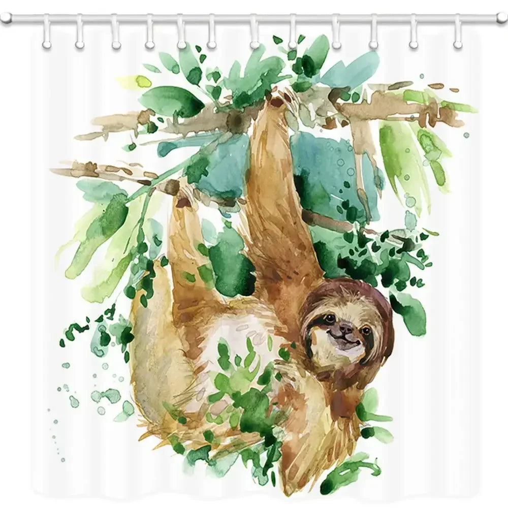 Sloth on Tree Branch Shower Curtain