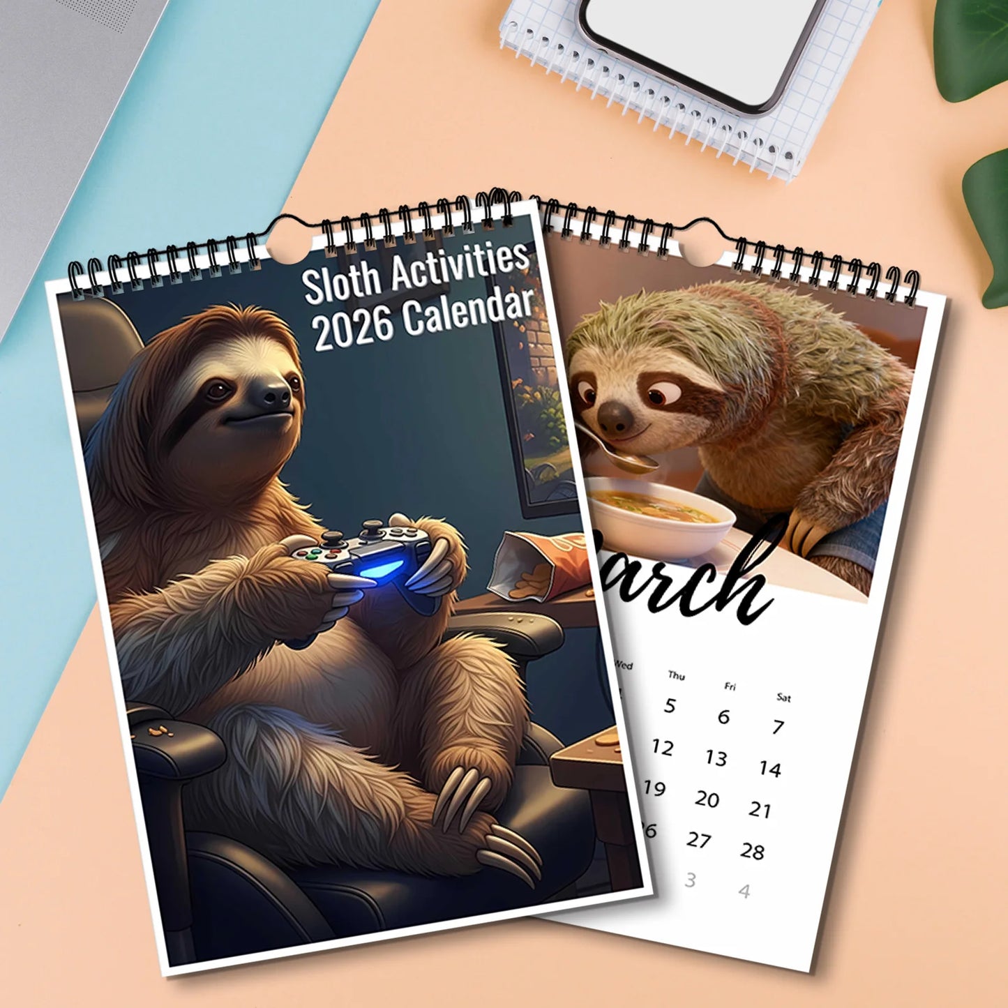 2026 Sloth Themed Wall Calendar