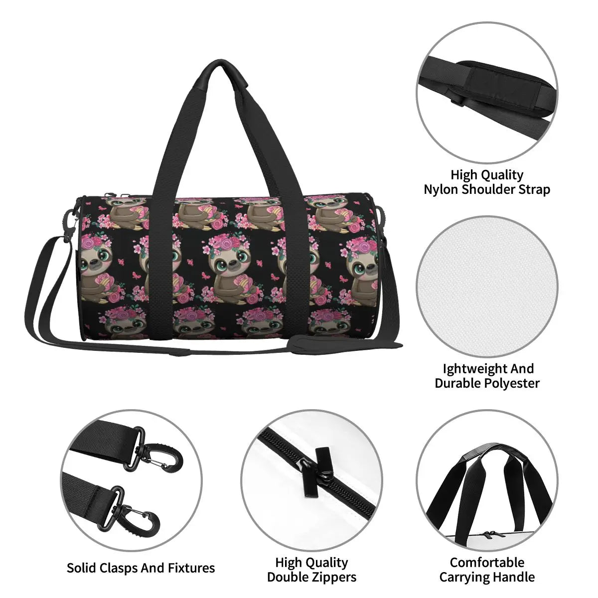 Sloth With Flowers Gym Bag