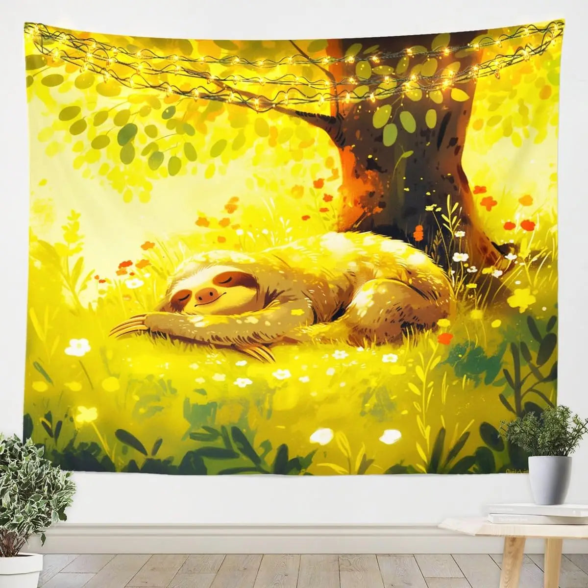 Sleeping Sloth Under A Tree Wall Hanging Tapestry