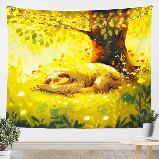Sleeping Sloth Under A Tree Wall Hanging Tapestry