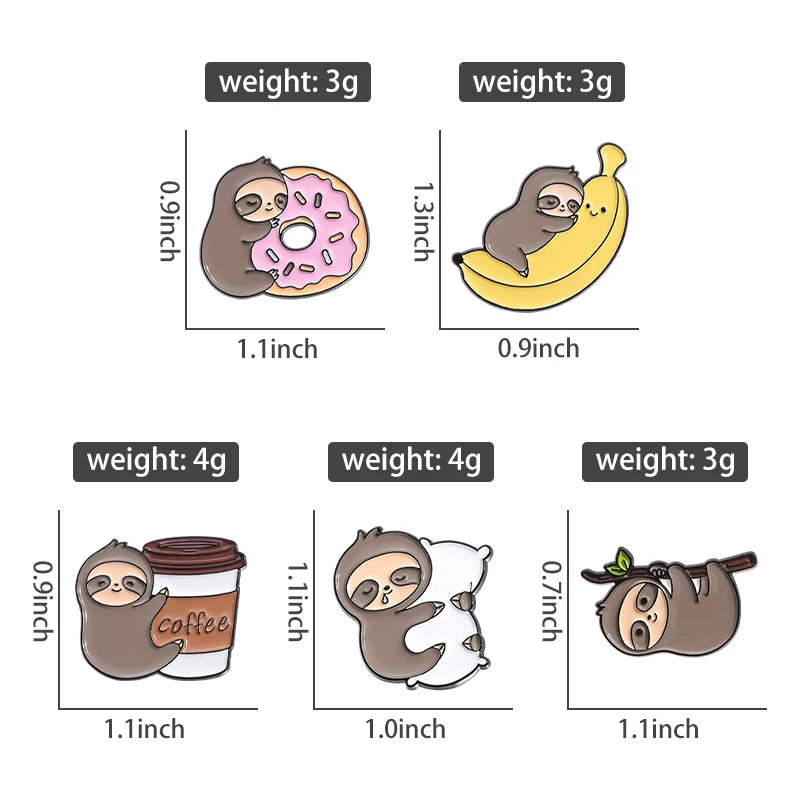 Sloth Enamel Pin Badges