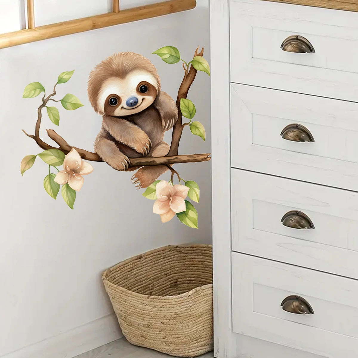 Cartoon Sloth on Branch Cute Animal Wall Stickers