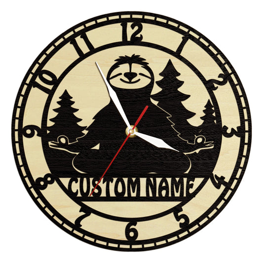 Custom Sloth Yoga Namaste Wooden Frame Wall Clock