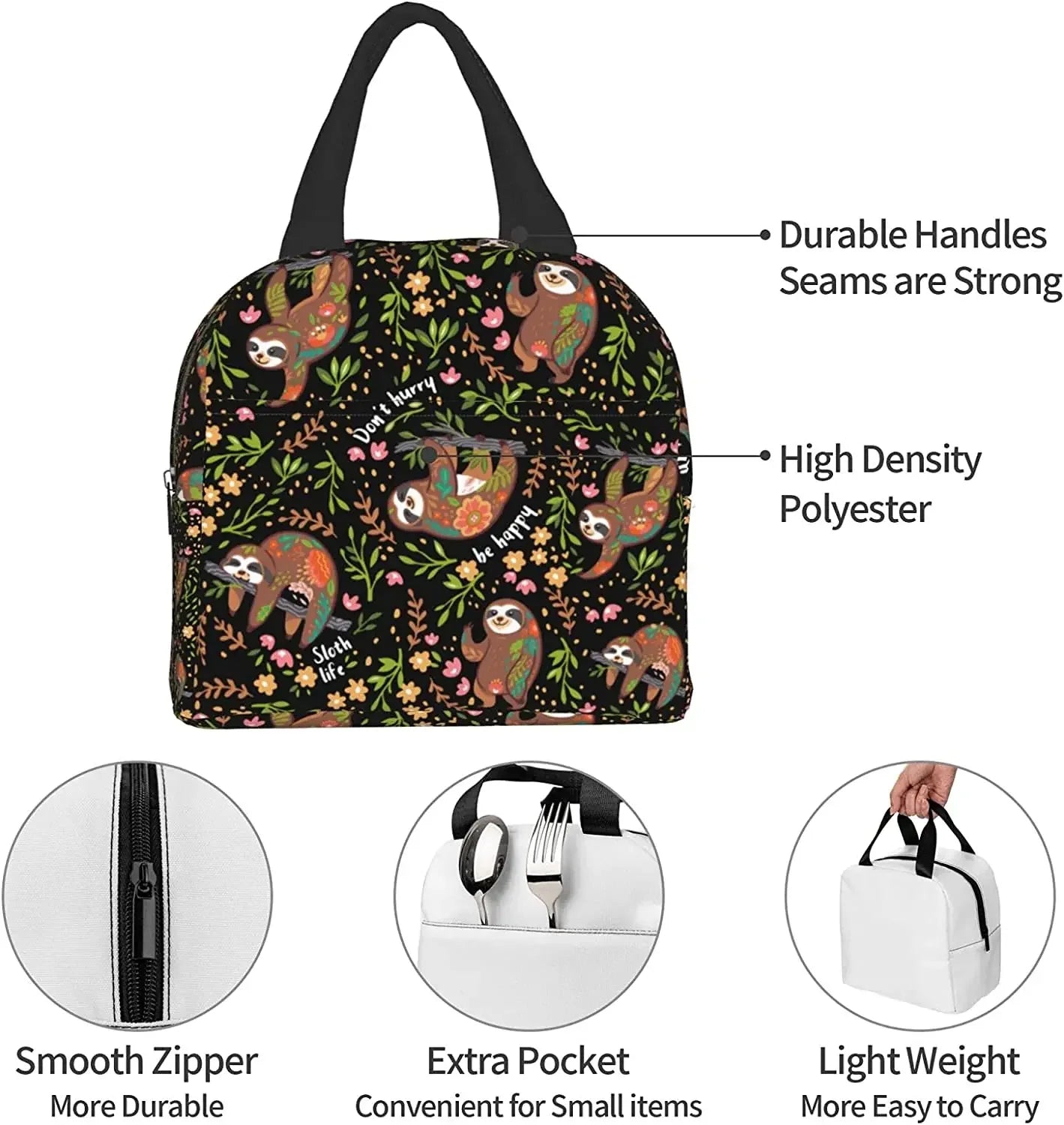 Sloth Insulated Lunch Bag with Front Pocket