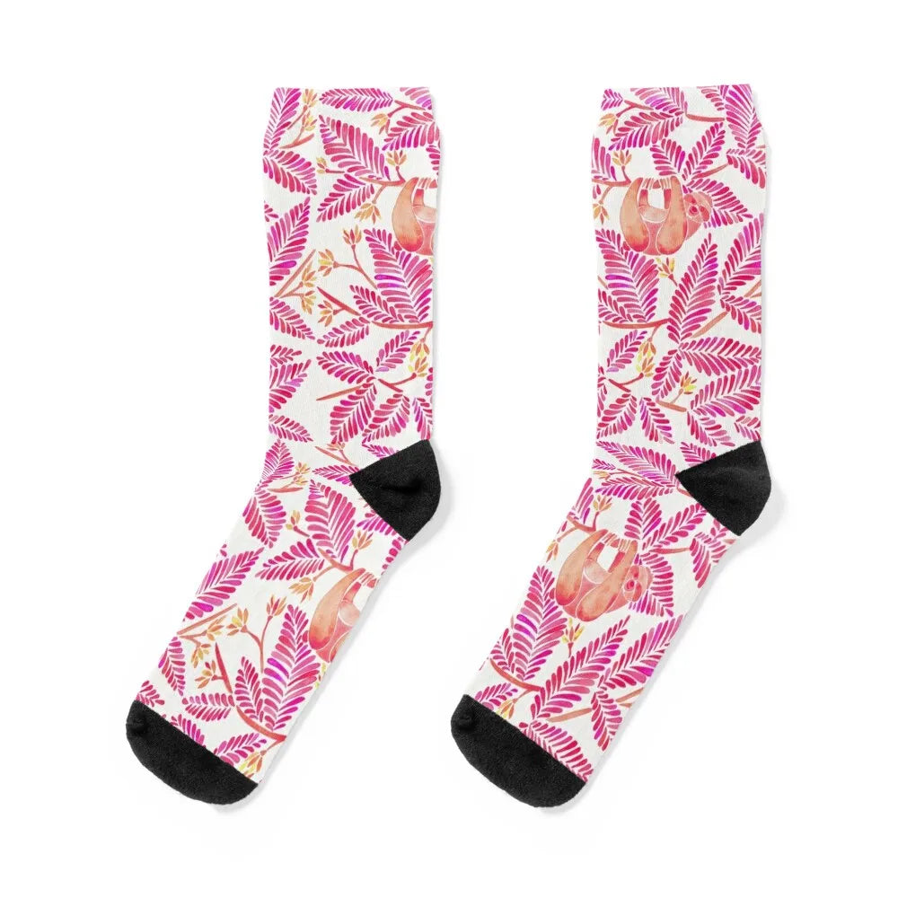 Tropical Pink Sloth Socks