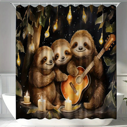 Sloth Family Playing Guitar Shower Curtain