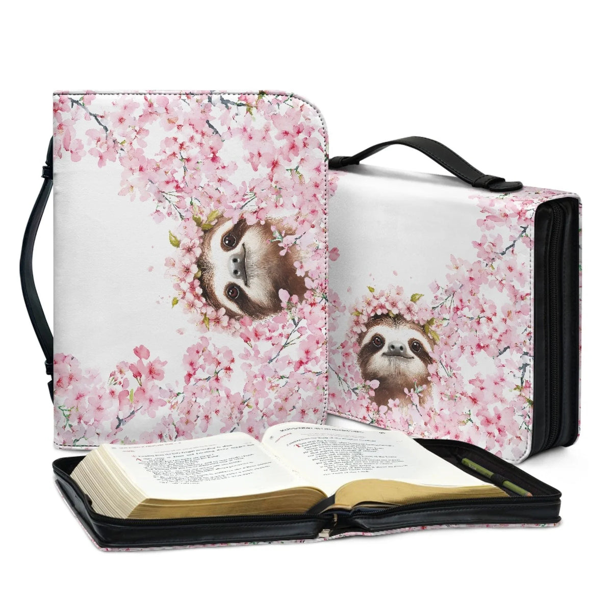 Sakura Sloth Pink Leather Protective Bible Cover