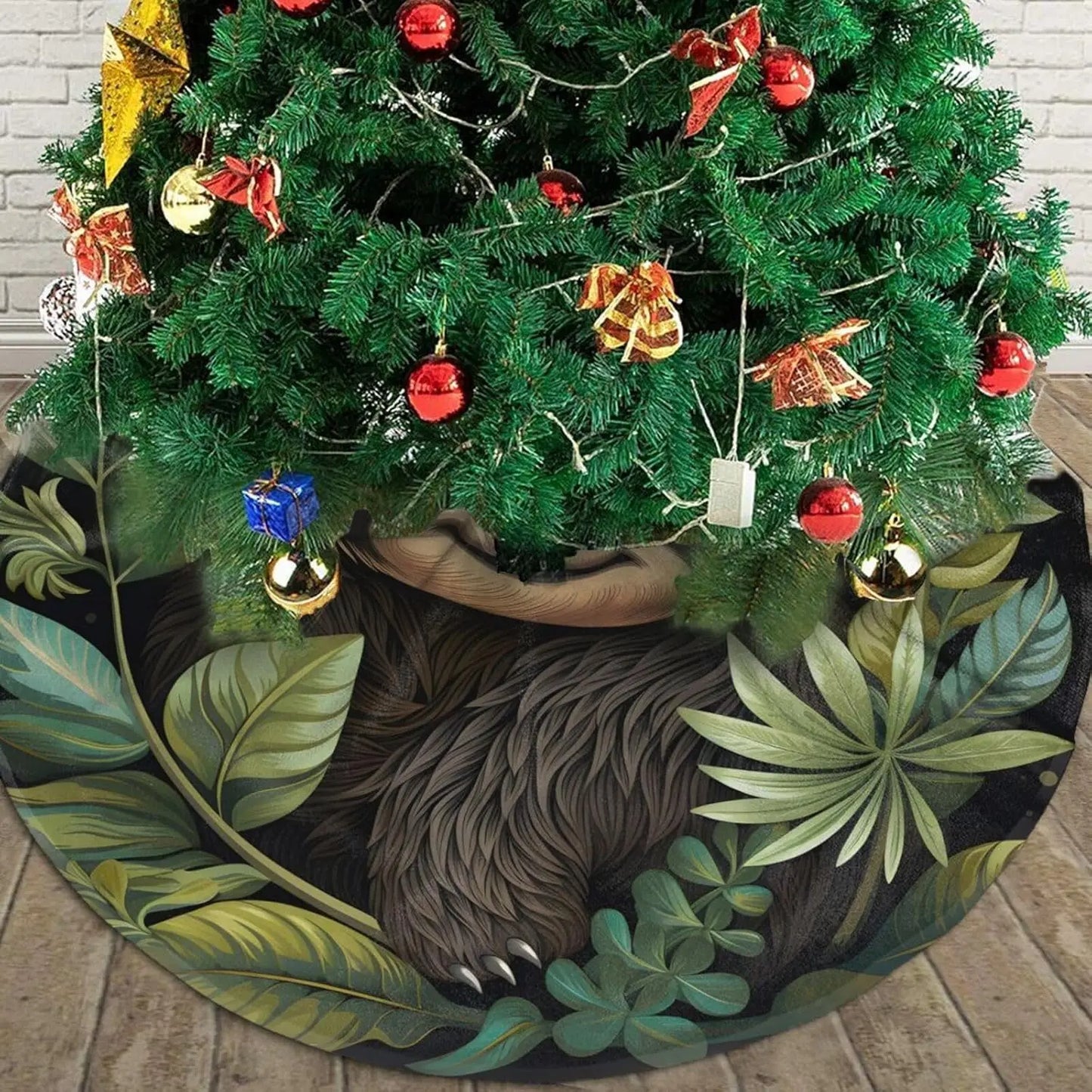 Sloth Leaves Christmas Tree Skirt