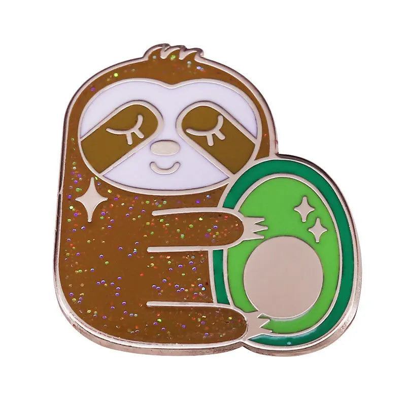 Cute Sloth Holding An Avocado Brooch