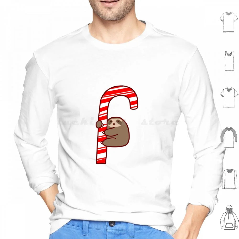 Sloth & Candy Cane Christmas Long Sleeve T-Shirt