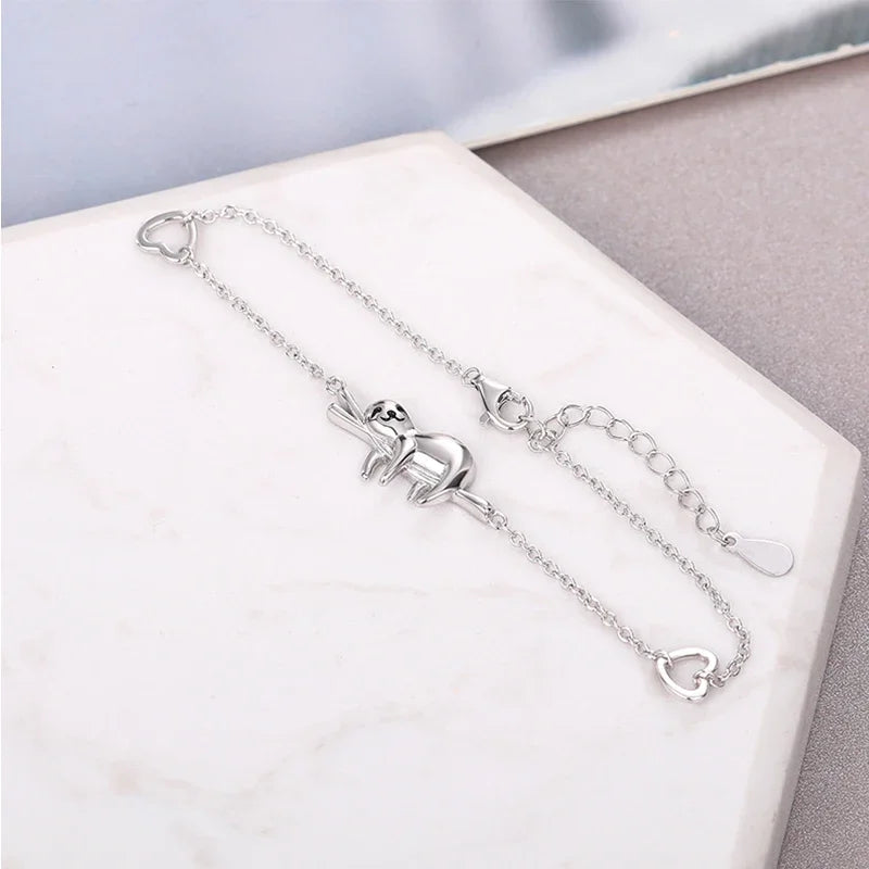 Sterling Silver Sloth On Branch Bracelet