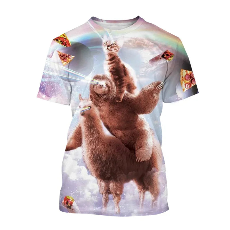 Sloth, Lama & Cat In The Clouds Galaxy T-Shirt