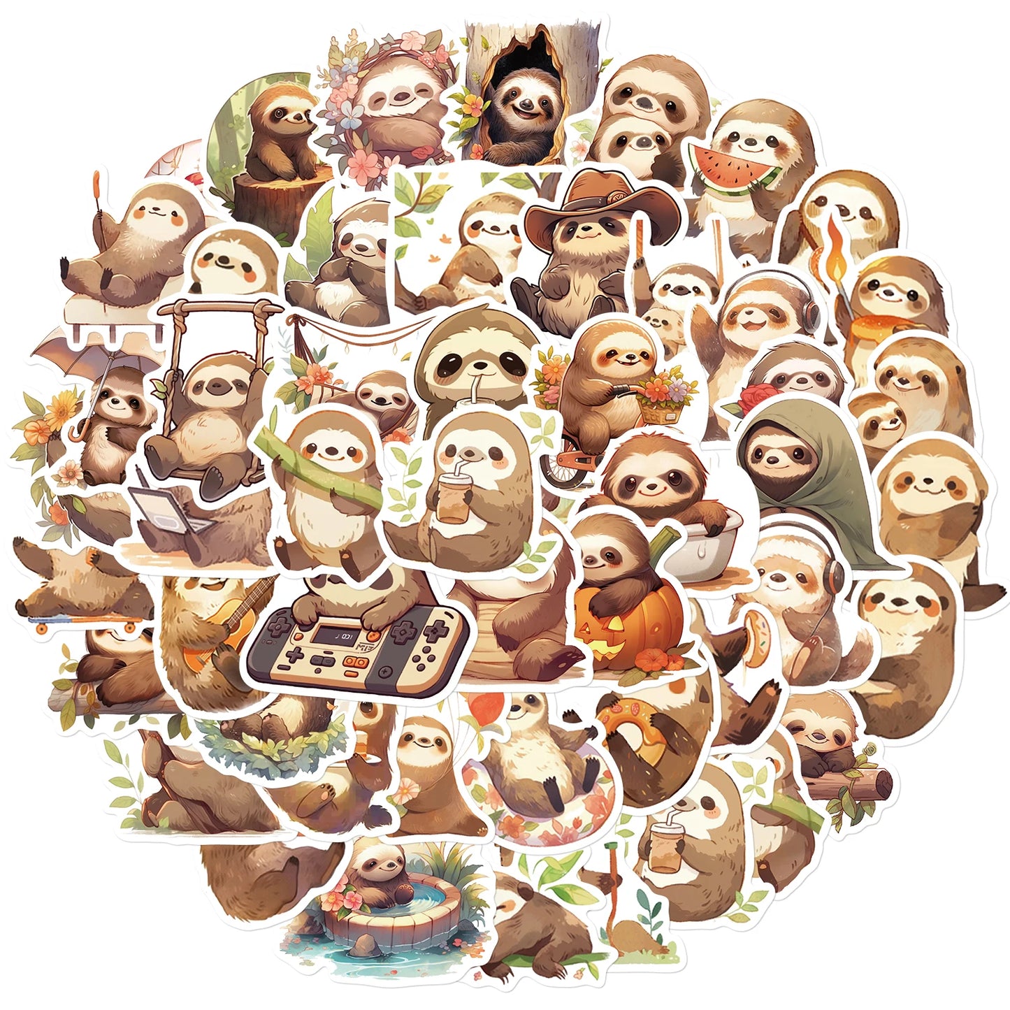 50 piece Cute Sloth Sticker Set