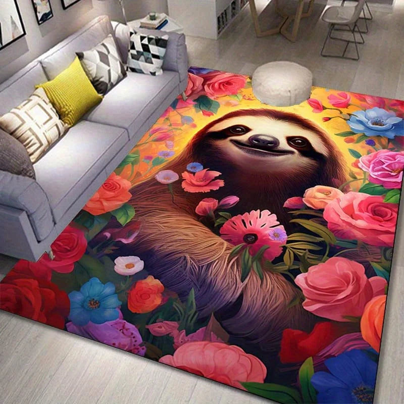 Sloth With Vibrant Flowers Carpet